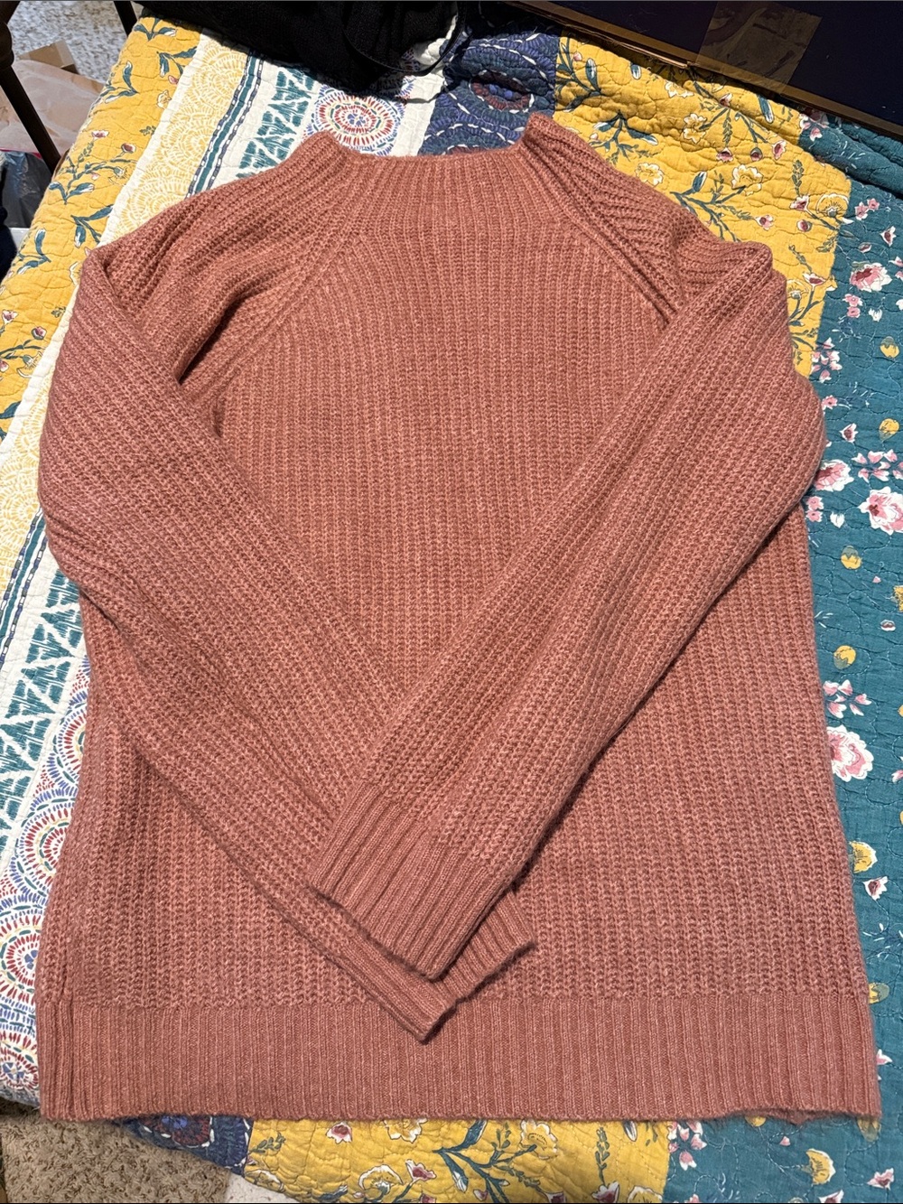 Olivia Sky Ribbed Mock Neck Acrylic Sweater - Pale Dusty Pink